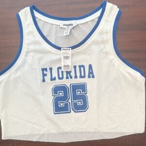 RSQ New | Florida 25 Cropped White Mesh Tank Top Basketball Jersey with blue | S